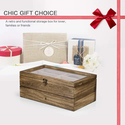 Vista 8 de SRIWATANA Estuche organizador de lentes de sol para mujeres y hombres, caja de exhibición de anteojos de madera con 12 ranuras con parte superior