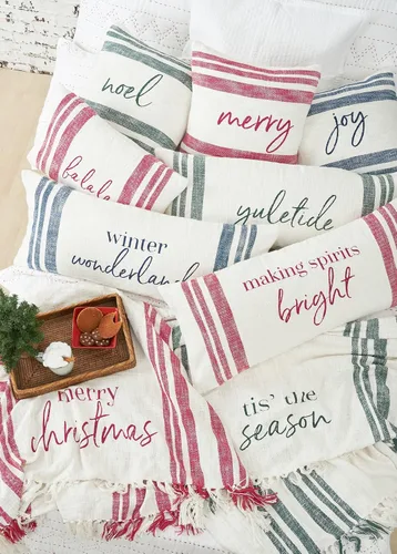 Vista 4 de carol & frank Morgan Yuletide - Almohada decorativa de Navidad tejida a rayas de 15 x 35 pulgadas, para decoración de Navidad, festividades Azul