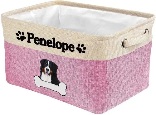Vista 16 de Cesta de almacenamiento decorativa personalizada para cachorros, caja de juguetes rectangular de tela con 2 asas para organizar armario, garaje Azul