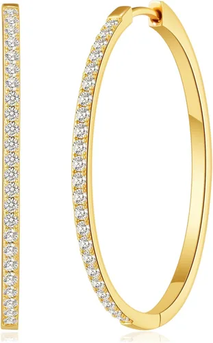 Vista 9 de Gold/Silver Plated Hoops Earrings For Women Hypoallergenic Oro 30 mm.