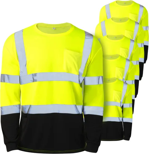 Vista 8 de Zhanmai 6 Pack Long Sleeve Safety Shirt High Visibility Reflective Class 3 Hi Vis Construction Safety Shirt with Pocket