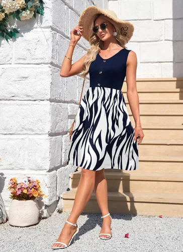 Vista 4 de MOLERANI Vestido de verano para mujer, sin mangas, casual, holgado, con botones, con bolsillos