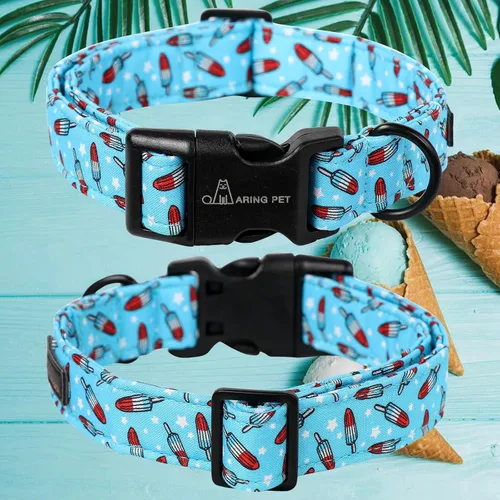 Vista 116 de Aring Pet Collar de algodón, ligero y ajustable, con hebilla de liberación rápida, para perros pequeños, medianos y grandes, para cachorros, S, Hoja