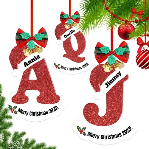Vista 7 de Adornos de Navidad personalizados 2023 con imagen personalizada con purpurina, adornos acrílicos para decoración de árbol para parejas, familia