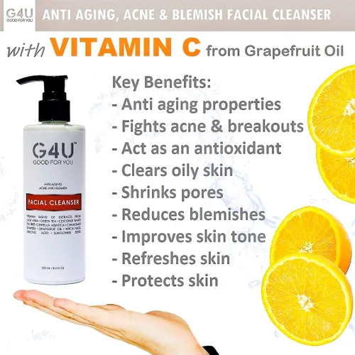 Vista 2 de G4U Limpiador facial facial para mujeres y hombres. Para grasa, seca, sensible, normal, todo tipo de piel. Planta natural a base de vitamina C.