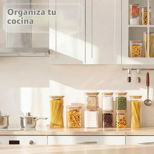 Vista 6 de 37oz 4PCS Frascos de almacenamiento de vidrio con tapas, tarros de vidrio con tapas para despensa, recipiente cuadrado para galletas, nueces