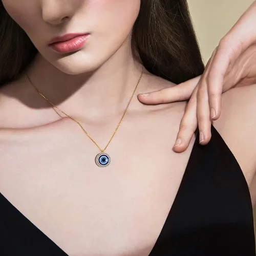 Vista 6 de Evil Eye Necklace Third Blue Eyes Amulet Pendant Dainty Ojo Gold Chain Necklace Kabbalah Protection Adjustable Fashion Jewelry Gift for Women and