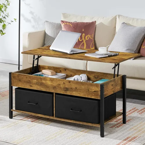 Vista 9 de Yaheetech Mesa auxiliar elevable con almacenamiento y 2 cestas de tela, mesa de centro de madera de 41.5 pulgadas para sala de estar y oficina