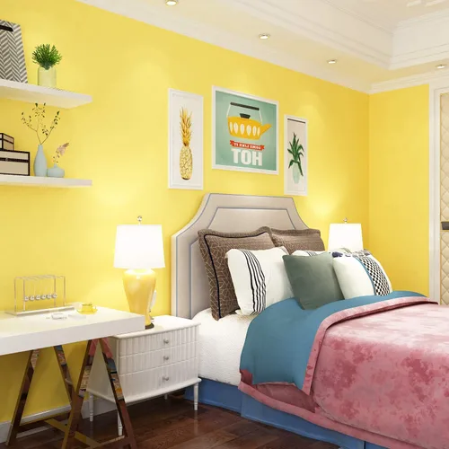 Vista 5 de FunStick Papel Tapiz Amarillo Brillante Adhesivo y Despegable para Dormitorio de Niños Papel de Contacto Amarillo Mate Despegar y Pegar Papel Tapiz