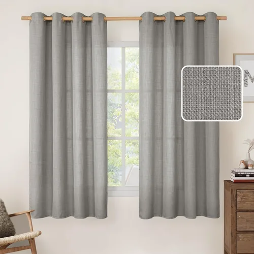 Vista 102 de LAMIT Cortinas de lino marrón caramelo para sala de estar, 84 pulgadas, de lino sintético, texturizado, filtrante de luz, paneles de privacidad