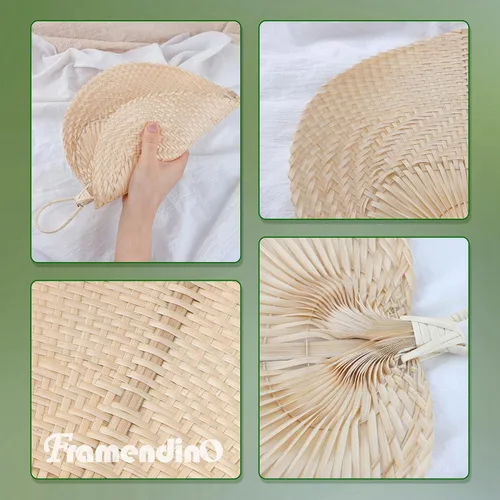 Vista 7 de Framendino, Abanicos de bambú natural de Riffia hechos a mano para decoración de pared de boda de verano