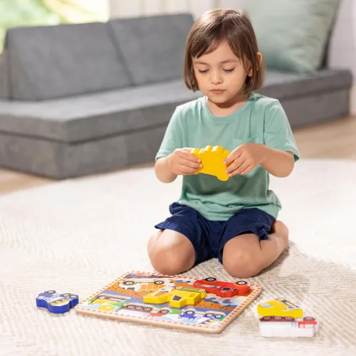 Vista 3 de Rompecabezas de madera de piezas grandes de vehículos de construcción Melissa & Doug (6 piezas) - Certificado FSC