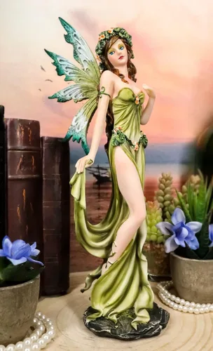 Vista 8 de Ebros Earth - Figura de hada elemental de la Señora de Gaia, pulgar, flora y fauna, escultura de fantasía, 11.25 pulgadas de alto, mitos y leyendas