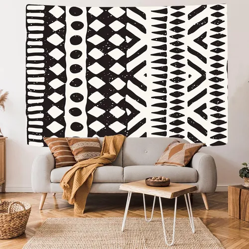 Vista 5 de Tapiz africano de tela de barro, arte para colgar en la pared, diseño tribal afrocéntrico étnico bohemio con elementos geométricos, tapices