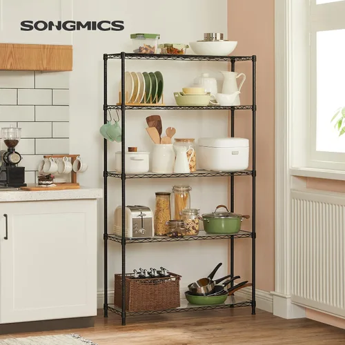 Vista 2 de SONGMICS Estantes de almacenamiento de 5 niveles, estantería de alambre, estantes de metal de cocina, estante de almacenamiento con estantes