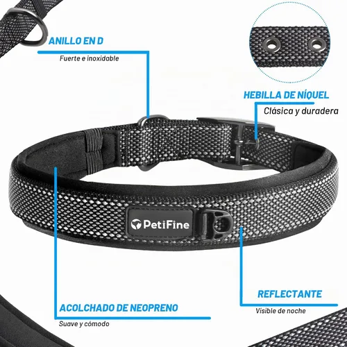 Vista 3 de PetiFine Collares para perros pequeños, collar acolchado de neopreno, collares reflectantes resistentes para mascotas con hebilla de cinturón
