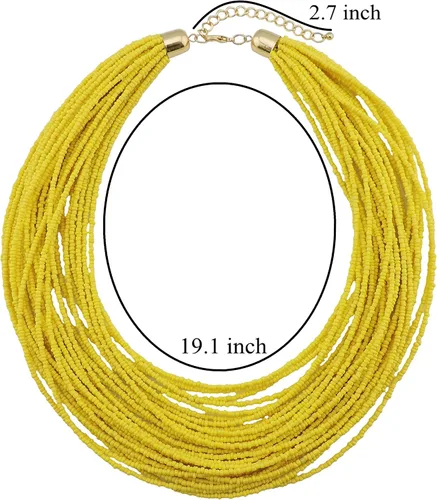 Vista 6 de BOCAR - Collar de cuentas de semillas gruesas de múltiples capas para regalo de mujer (NK-10351)