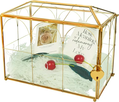 Vista 10 de YIMORENCE V Tarjetero de cristal dorado – Caja de sobres de boda con forma rectangular con ranura y pie, perfecto para recepción y centro de mesa