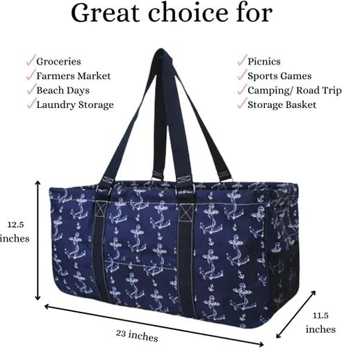 Vista 474 de NGIL Bolsa de comestibles reutilizable extra grande plegable de gran tamaño para comestibles, almacenamiento, picnic, playa, Estampado