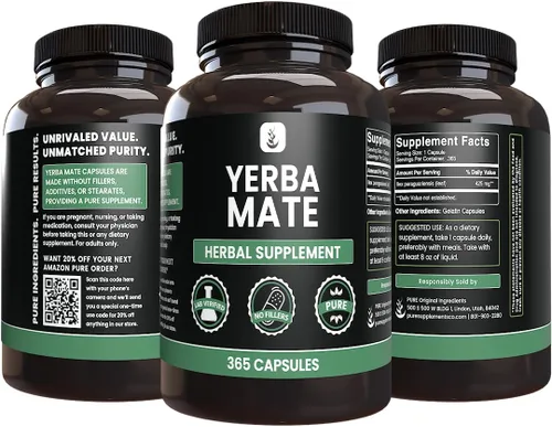 Vista 4 de Pure Original Ingredients, Yerba Mate, 365 Cápsulas Para energía diaria, enfoque y estado de alerta