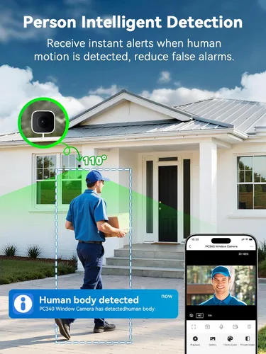 Vista 7 de Outinput Cámara de ventana sin taladro de 3MP 2K para seguridad del hogar, cámara de vigilancia de 2.4G y 5GHz con montaje en ángulo de visión