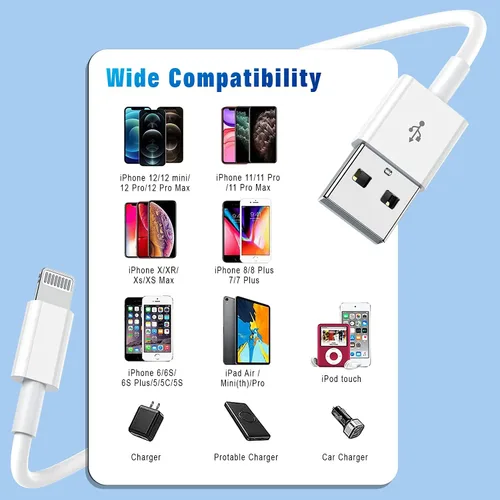 Vista 6 de Cable cargador Lightning para iPhone, paquete de 2 cables USB certificados Apple MFi, cable de carga rápida para iPhone, transferencia de datos