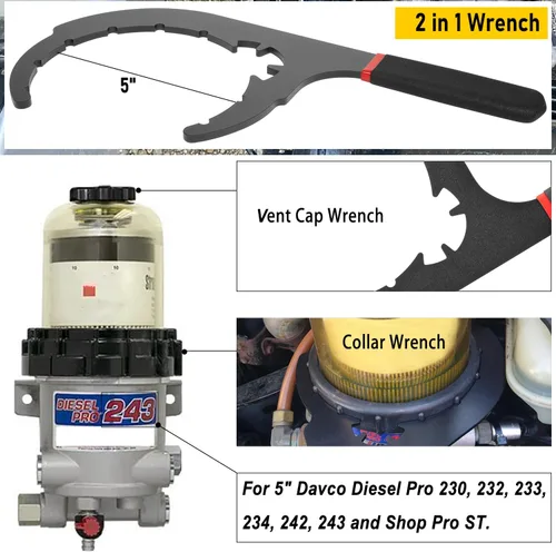 Vista 4 de Llave de filtro de combustible diésel de metal 61090 de 5 pulgadas para Davco Diesel Pro 230, 232, 233, 234, 242, 243 y Shop Pro ST, Clase 4, 5 y 6