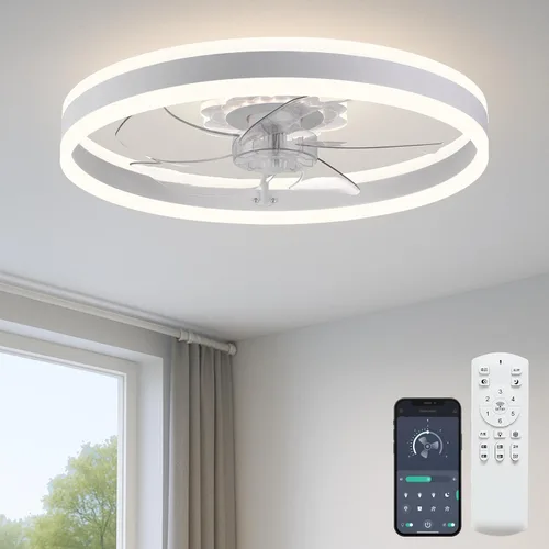 Vista 14 de Fszdorj 20'' Ceiling Fan with Light, Upgraded Low Profile Ceiling Fan with Light, Dimmable Flush Mount Ceiling Fan with Light, Fan light, 6 Speeds