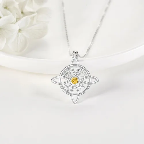 Vista 50 de YAFEINI Collar con dije de nudo de bruja de plata de ley, amuleto de bruja de cruz celta, regalo para mujer