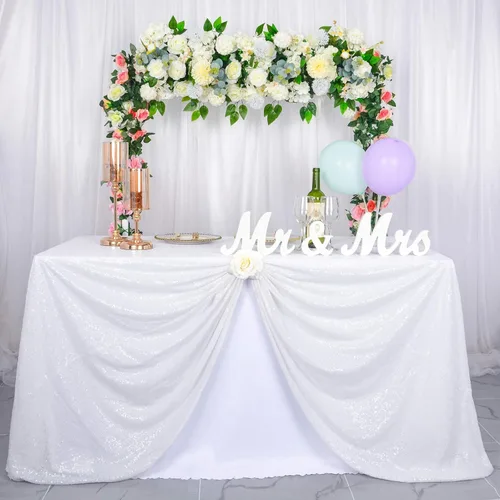 Vista 15 de ShinyBeauty Mantel de lentejuelas rosa intenso, superposición redonda brillante de 120 pulgadas para decoración de bodas, fiestas de cumpleaños