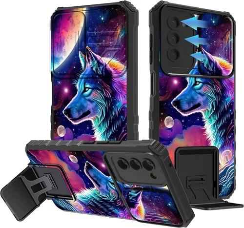 Vista 93 de Funda para Samsung Galaxy A13 5G/4G/A04S, Galaxy A13 5G con cubierta de cámara deslizante, funda de doble capa integrada con función atril