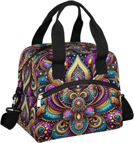 Vista 38 de Pardick Bolsa de almuerzo aislada con diseño de galaxia colorida para mujeres y hombres y adultos, con purpurina, grande, hielera, térmica A01