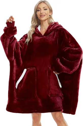Vista 15 de Kipswiza Manta Ponible con Capucha para Mujeres y Hombres, Sudadera de Mantas con Capucha de Sherpa Suave y Acogedora Extragrande como Regalos