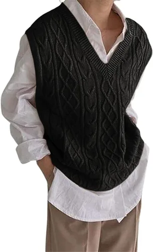 Vista 3 de Women's V Neck Sweater Vest Oversized Sleeveless Loose Knit Tops Cable Sleeveless Sweater