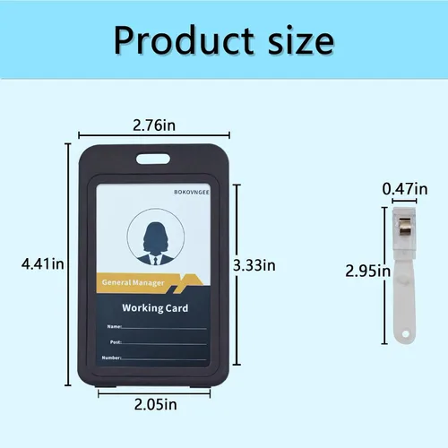 Vista 5 de Portatarjetas de identificación con clip de plástico, ventanas transparentes verticales de doble cara, estuche de plástico negro duro, resistente al