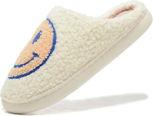 Vista 7 de Pantuflas retro peludas para mujeres y hombres, retro, suaves, esponjosas, cálidas, antideslizantes, estilo de pareja, informales, con cara