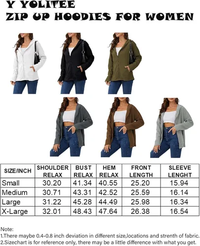 Vista 6 de Y YOLITEE Sudadera con capucha y cremallera de punto acanalado de manga larga para mujer