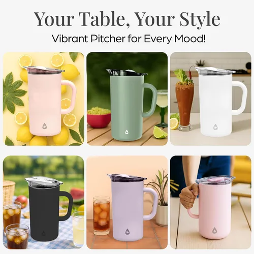 Vista 7 de Jarra aislada de acero inoxidable con tapa, jarra aislada al vacío de doble pared de 67 oz para bebidas frías Negro