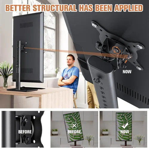 Vista 2 de Soporte de monitor individual independiente de 27-43 pulgadas, brazo de monitor de pantalla curva, soporte de monitor con base de vidrio templado