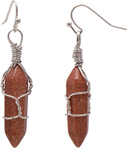 Vista 26 de Pendientes de cristal de punta envuelta en alambre de piedra pulida para mujer Reiki Energy Healing