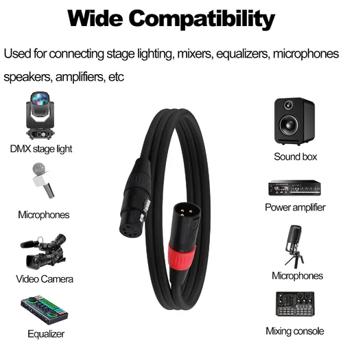 Vista 8 de XLR Adaptador de audio macho de 3 pines a 5 pines hembra Cable DMX Cable de altavoces Cable para micrófono DMX Luz de escenario -1M/3.3FT