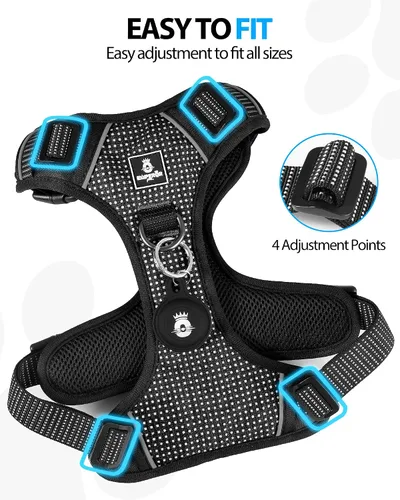 Vista 4 de Emperor Pets Arnés sin tirones para perros pequeños, chaleco Oxford reflectante acolchado suave, 2 clips para correa, ajuste ligero ajustable, negro
