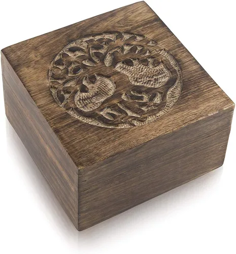 Vista 8 de Grandes ideas de regalo de cumpleaños, caja decorativa hecha a mano con el árbol de la vida, caja del tesoro, caja del tesoro, organizador de joyas