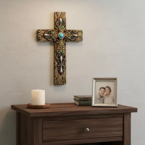 Vista 8 de Comfy Hour Cruz de pared de 12 pulgadas, decoración religiosa rústica