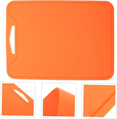 Vista 3 de jojofuny Tabla de cortar de silicona Tabla de cortar carne antideslizante fácil de limpiar portátil naranja