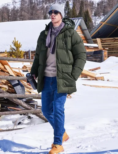 Vista 4 de Abrigo largo de invierno con capucha para hombre, chaqueta acolchada cálida resistente al agua para clima frío, parka