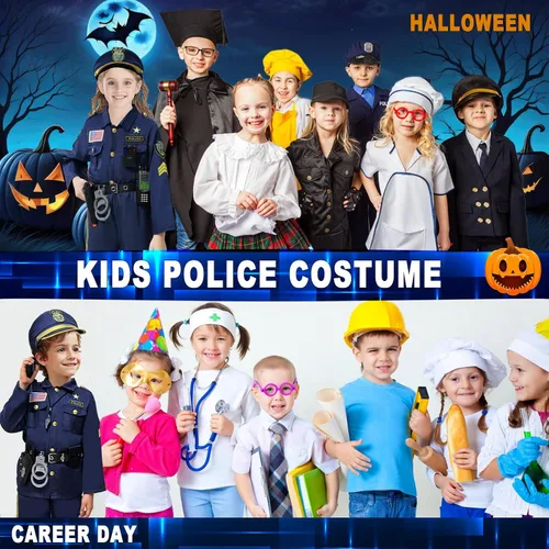 Vista 6 de Police Officer Costume for Kids - Boys & Girls, Cop Uniform for Role Play, Gift, Halloween & Career Day