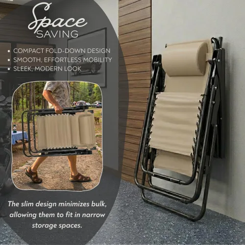 Vista 6 de Paquete de 2 sillas de salón ajustables de gravedad cero con tela de malla de acero: silla de césped reclinable con almohada cómoda, bandeja