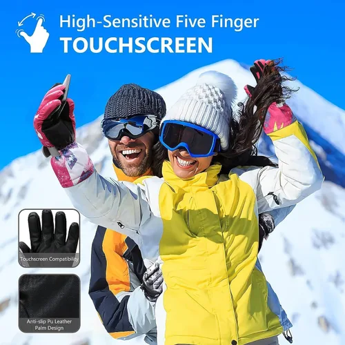 Vista 5 de Guantes de esquí, guantes de nieve impermeables y transpirables más cálidos para clima frío, se adaptan tanto a hombres como a mujeres, para padres