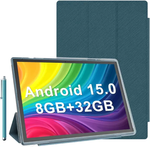 Vista 9 de Tableta de 10 pulgadas Android 15 con funda, 6GB RAM+32GB ROM+1024GB expansión, batería de 6000mah, cámara dual 2MP+8MP WiFi-6, pantalla táctil IPS
